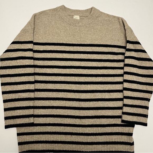 A New Day Crewneck Tunic Pullover Sweater Tan Black Striped Women’s XS Fall Work - Picture 7 of 8